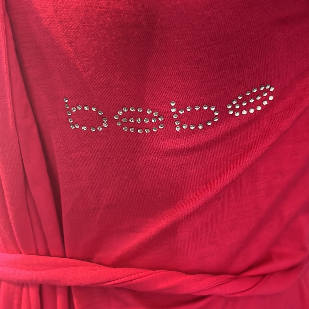 Bebe Hot Pink Satin-Style Lace Trim Wrap Robe - Picture 2 of 3